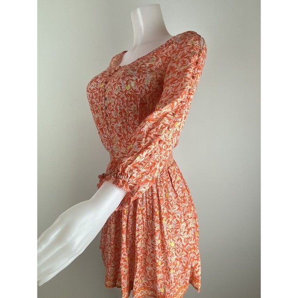 F. Poupette St Barth Dress Sise XS Multicolor Floral Orange 3/4 Sleeve. NWT - Picture 6 of 12
